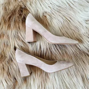 Marc Fisher Zala Pointy Toe Block Heel Suede Pump Neutral Blush Size 8.5
