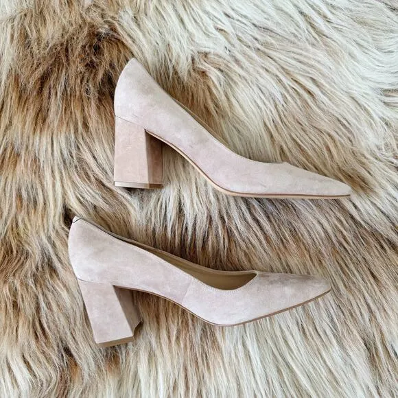 Marc Fisher Zala Pointy Toe Block Heel Suede Pump Neutral Blush Size 8.5