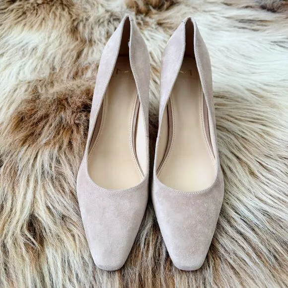 Marc Fisher Zala Pointy Toe Block Heel Suede Pump Neutral Blush Size 8.5