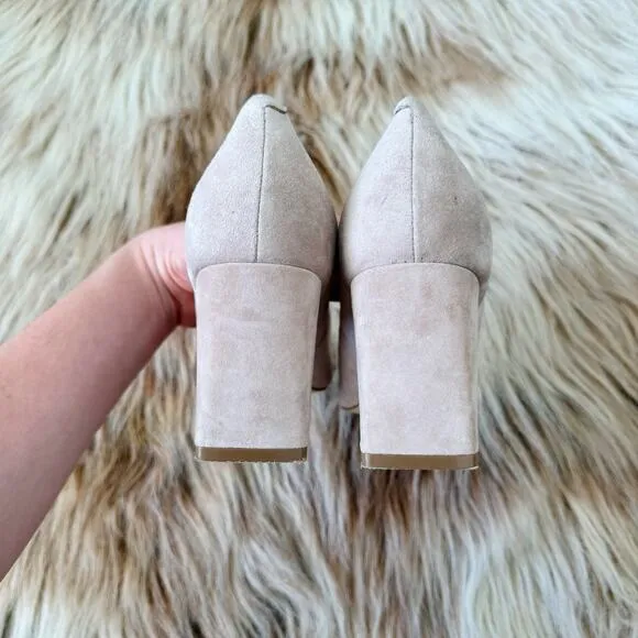 Marc Fisher Zala Pointy Toe Block Heel Suede Pump Neutral Blush Size 8.5