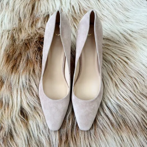 Marc Fisher Zala Pointy Toe Block Heel Suede Pump Neutral Blush Size 8.5