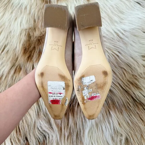 Marc Fisher Zala Pointy Toe Block Heel Suede Pump Neutral Blush Size 8.5