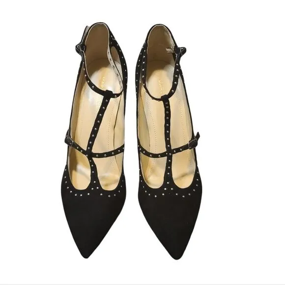 Marc Fisher Black T-strap Studded Heels NEW 8.5