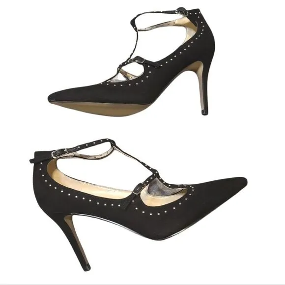 Marc Fisher Black T-strap Studded Heels NEW 8.5