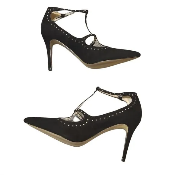 Marc Fisher Black T-strap Studded Heels NEW 8.5