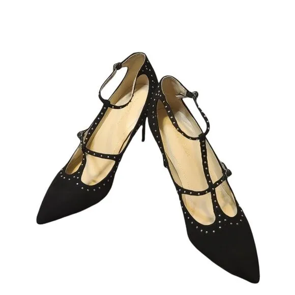 Marc Fisher Black T-strap Studded Heels NEW 8.5