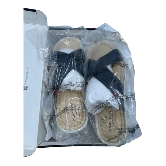 Marc Joseph Cedar Beach Navy Blue Leather Slides US Men 8