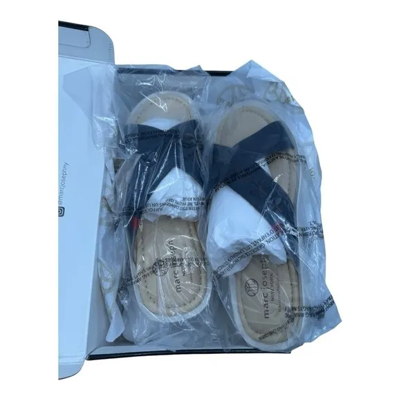 Marc Joseph Cedar Beach Navy Blue Leather Slides US Men 8