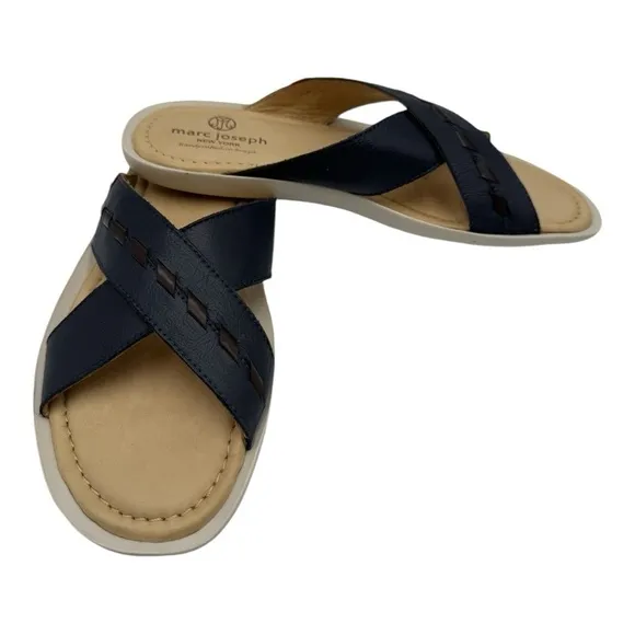 Marc Joseph Cedar Beach Navy Blue Leather Slides US Men 8