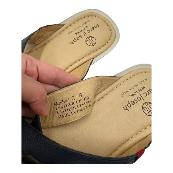 Marc Joseph Cedar Beach Navy Blue Leather Slides US Men 8