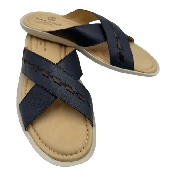 Marc Joseph Cedar Beach Navy Blue Leather Slides US Men 8
