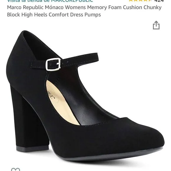 Marcorepublic Monaco Womens Memory Foam Cushion Chunky Block High Heels Comfort