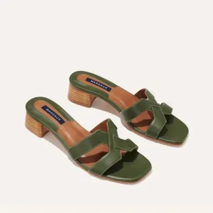 Margaux Green Knotted Heels with Low Block Heel