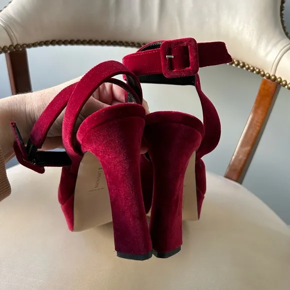 Marion Parke red velvet platform heels