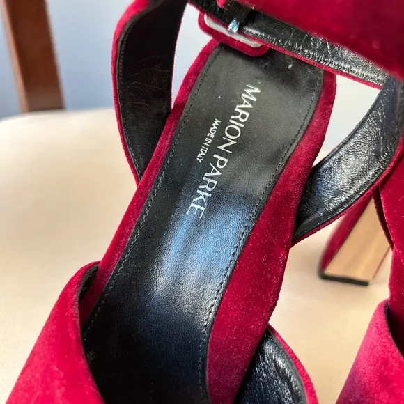 Marion Parke red velvet platform heels