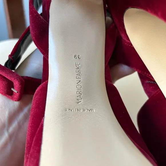 Marion Parke red velvet platform heels