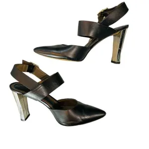 Marni Black and Chrome Block Heel Leather High Heels Pumps Size 9 EUC
