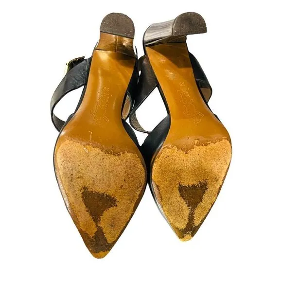 Marni Black and Chrome Block Heel Leather High Heels Pumps Size 9 EUC