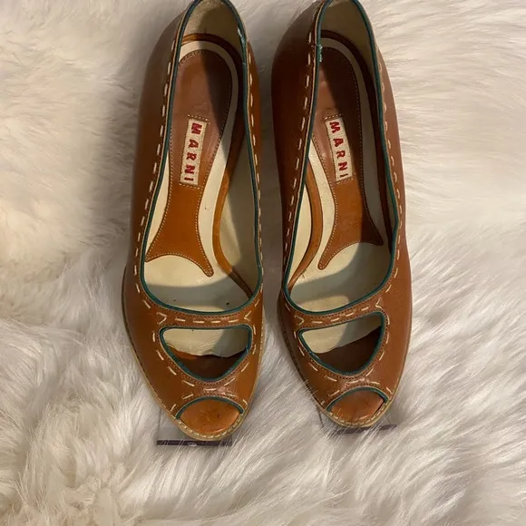 MARNI Brown Leather Peep Toe Heels