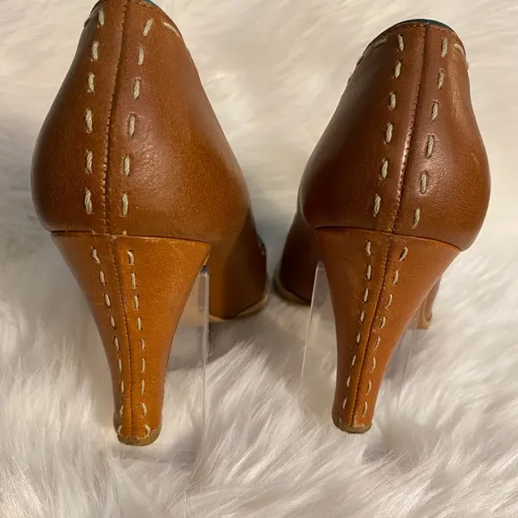 MARNI Brown Leather Peep Toe Heels