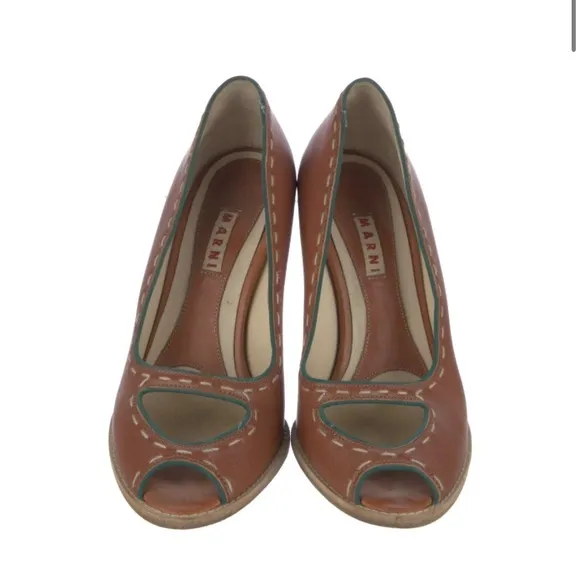 MARNI Brown Leather Peep Toe Heels