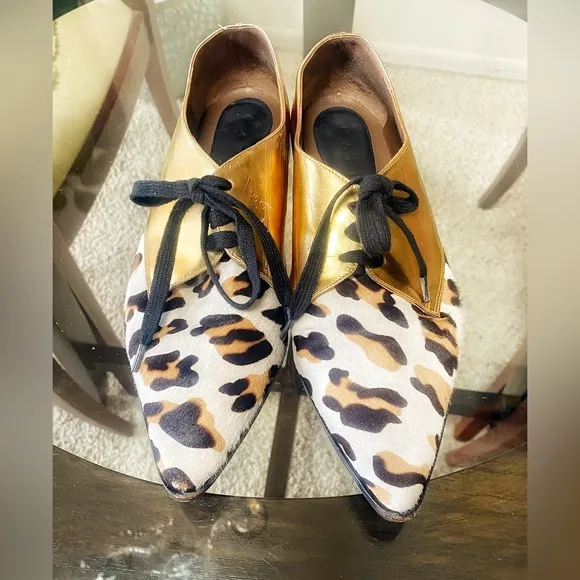 Marni Gold &amp; Leopard Print Oxfords  🌟🐆