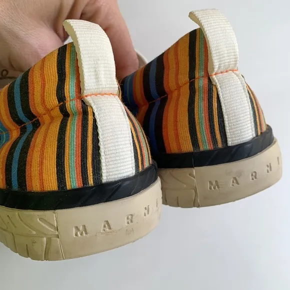 Marni Orange Multi Color Striped Slip On Canvas Sneaker Luxury Designer