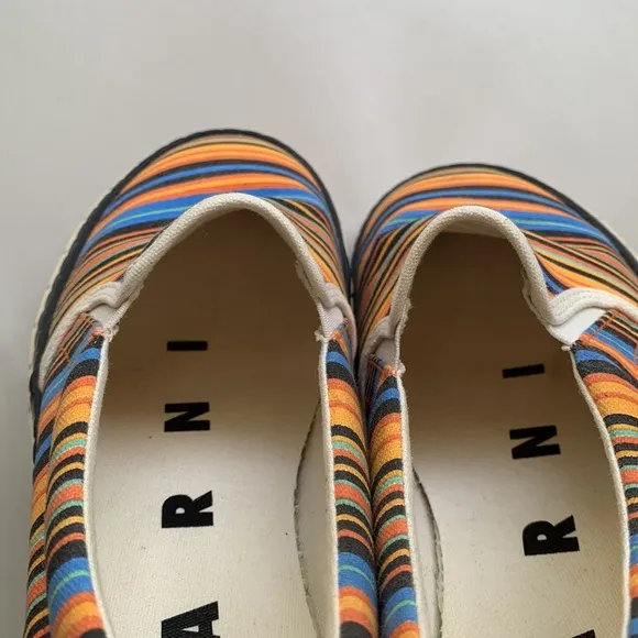 Marni Orange Multi Color Striped Slip On Canvas Sneaker Luxury Designer