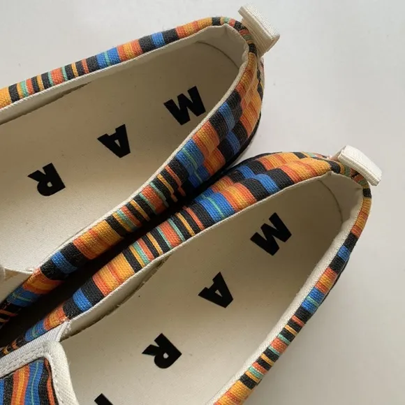 Marni Orange Multi Color Striped Slip On Canvas Sneaker Luxury Designer