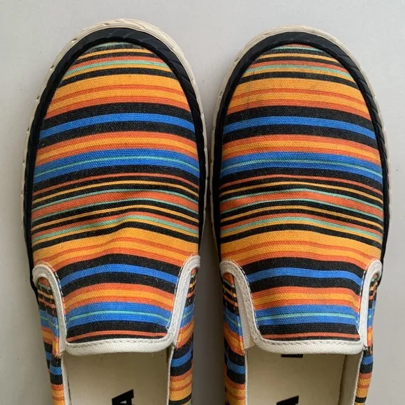 Marni Orange Multi Color Striped Slip On Canvas Sneaker Luxury Designer