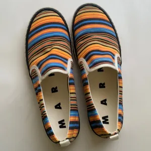 Marni Orange Multi Color Striped Slip On Canvas Sneaker Luxury Designer