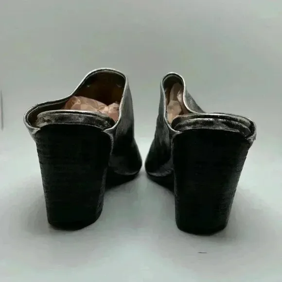 MARSÈLL metallic silver leather peep toe chunky block heel mules clogs 37