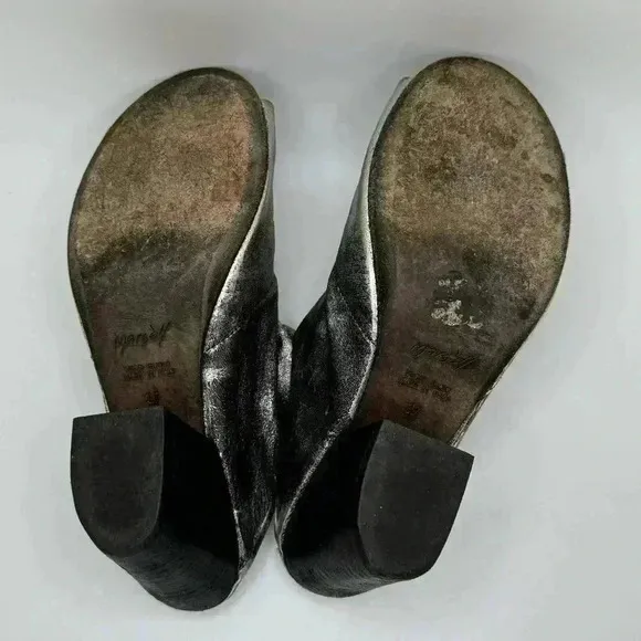 MARSÈLL metallic silver leather peep toe chunky block heel mules clogs 37