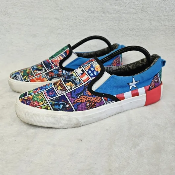 Marvel Mens Canvas Shoes Size 10 Super Hero Slip Ons Captain America, Spiderman