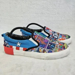 Marvel Mens Canvas Shoes Size 10 Super Hero Slip Ons Captain America, Spiderman