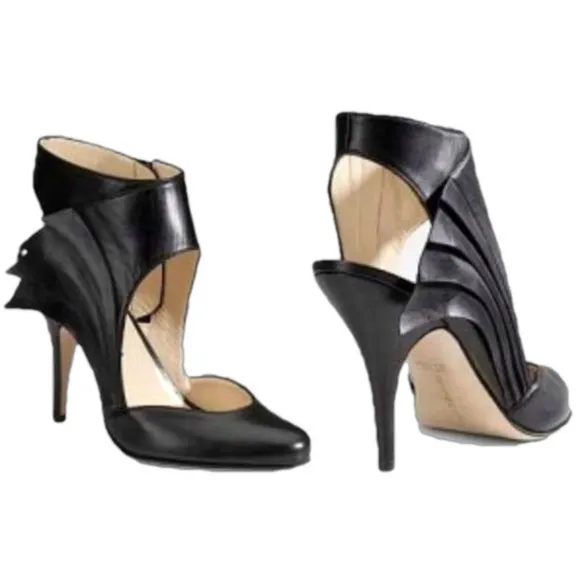 Max Kibardin Black Winged Soft Lamb Leather Heels - Size 38.5 Designer Womens