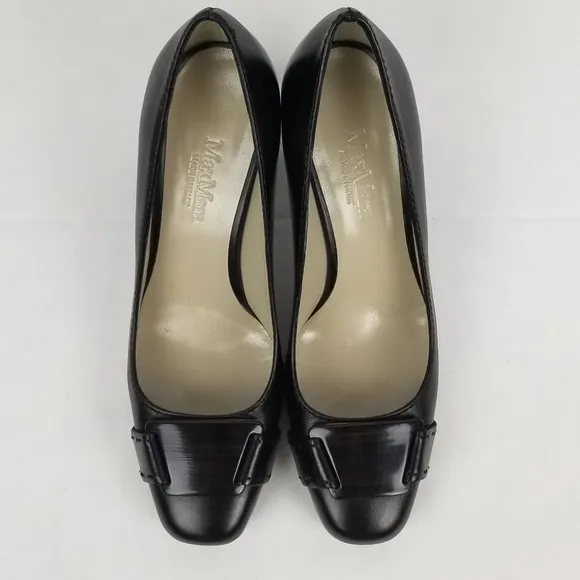 MaxMara Black Leather Block Heels Pumps size 38.5