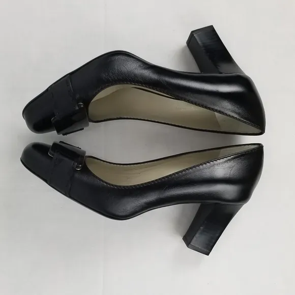 MaxMara Black Leather Block Heels Pumps size 38.5