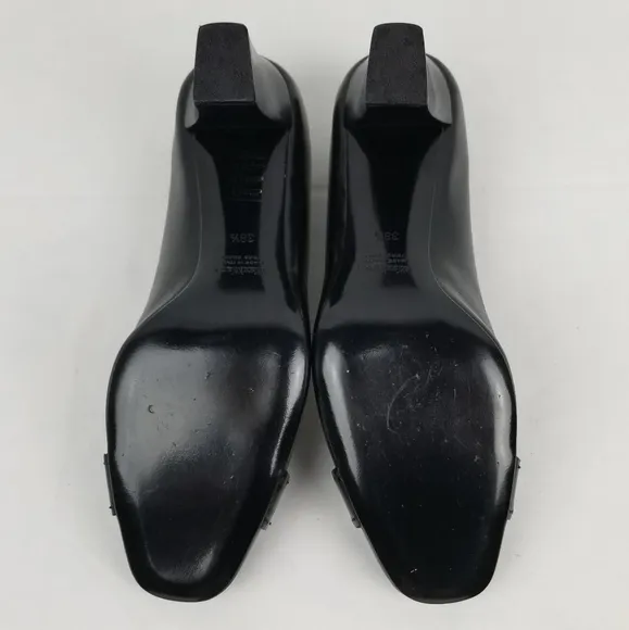 MaxMara Black Leather Block Heels Pumps size 38.5
