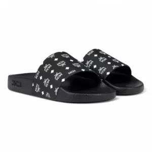 MCM Women Monogram Print Slide black and white, Size 6, New in Box