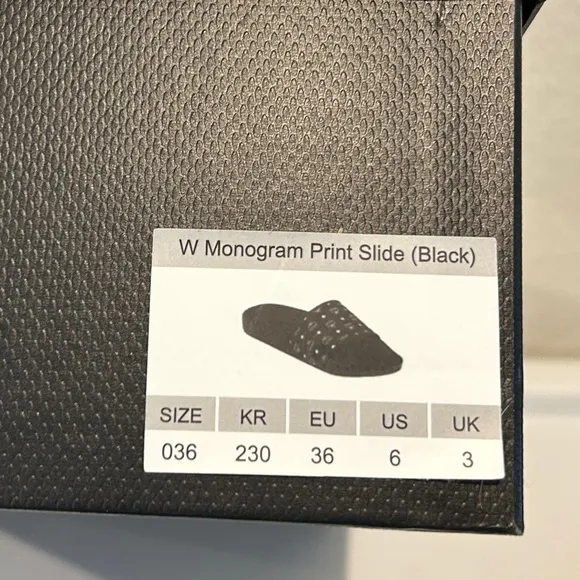 MCM Women Monogram Print Slide black and white, Size 6, New in Box