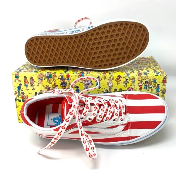 💖MEGA SALE💖VANS &amp; Where's Waldo Old Skool Canvas Red White Men's VN0A3WKT3UV