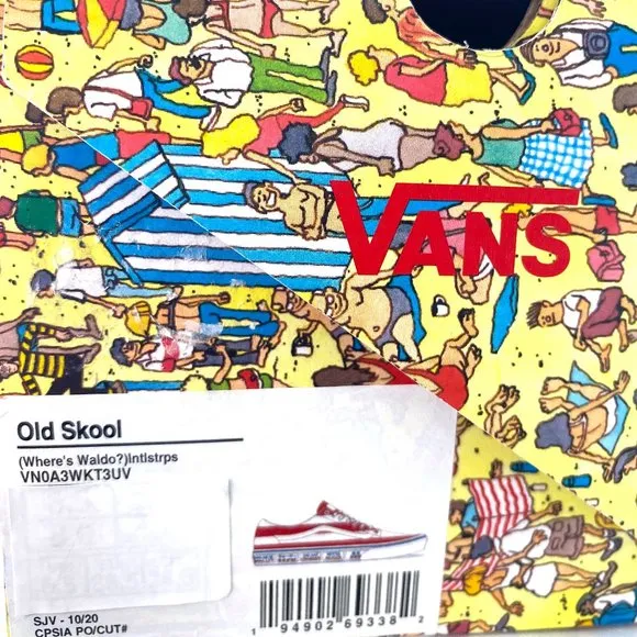 💖MEGA SALE💖VANS &amp; Where's Waldo Old Skool Canvas Red White Men's VN0A3WKT3UV