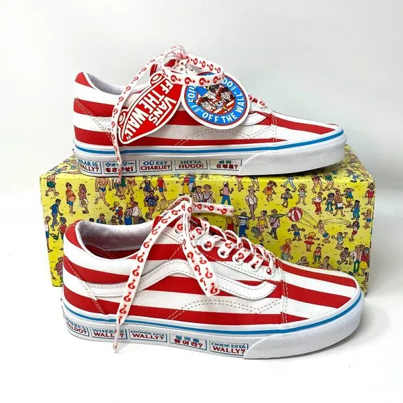 💖MEGA SALE💖VANS &amp; Where's Waldo Old Skool Canvas Red White Men's VN0A3WKT3UV