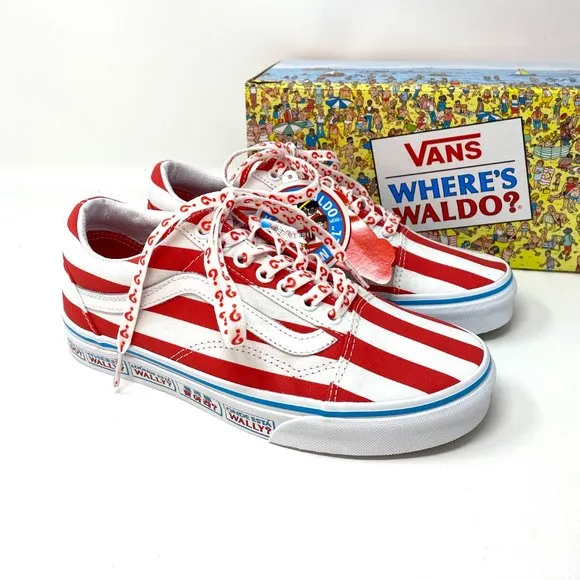 💖MEGA SALE💖VANS &amp; Where's Waldo Old Skool Canvas Red White Men's VN0A3WKT3UV