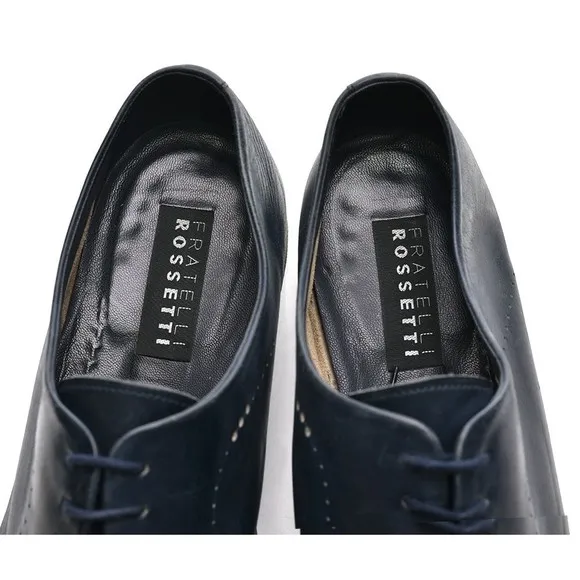 Men Fratelli Rossetti Navy Leather Perforated Oxford 11