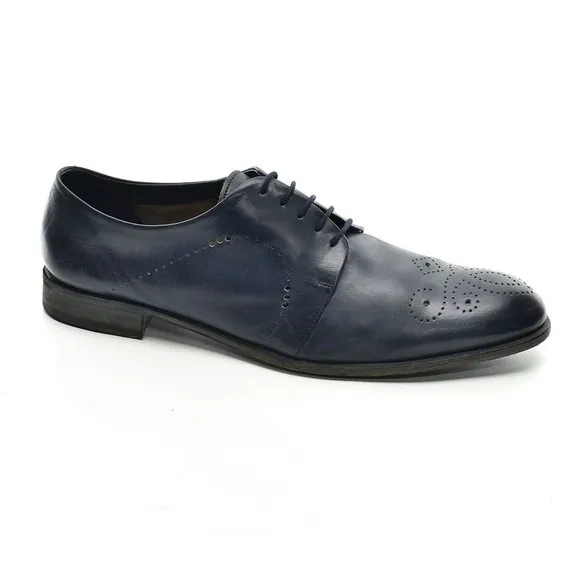 Men Fratelli Rossetti Navy Leather Perforated Oxford 11