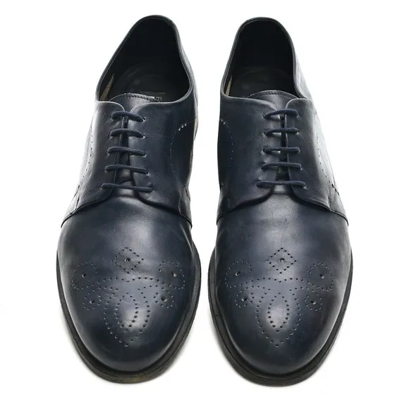 Men Fratelli Rossetti Navy Leather Perforated Oxford 11