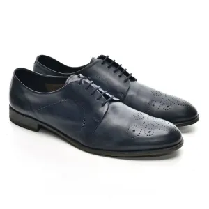 Men Fratelli Rossetti Navy Leather Perforated Oxford 11