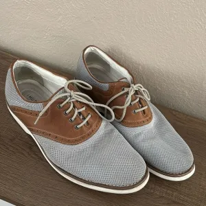 Mens Johnston &amp; Murphy Gray Mesh and Brown Leather Saddle Oxfords, Size 10